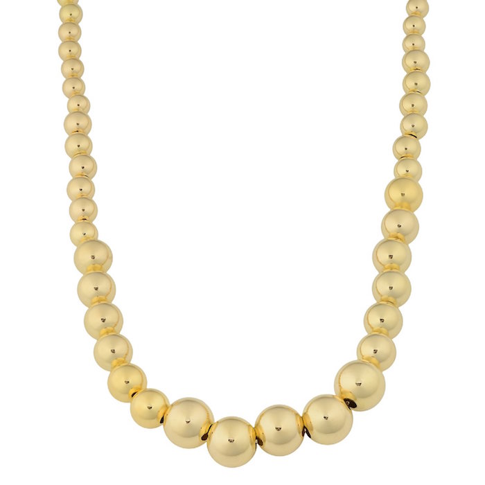 Yellow Gold Over Silver High Polish Graduated Bead Ball Chain Necklace (18 inch)